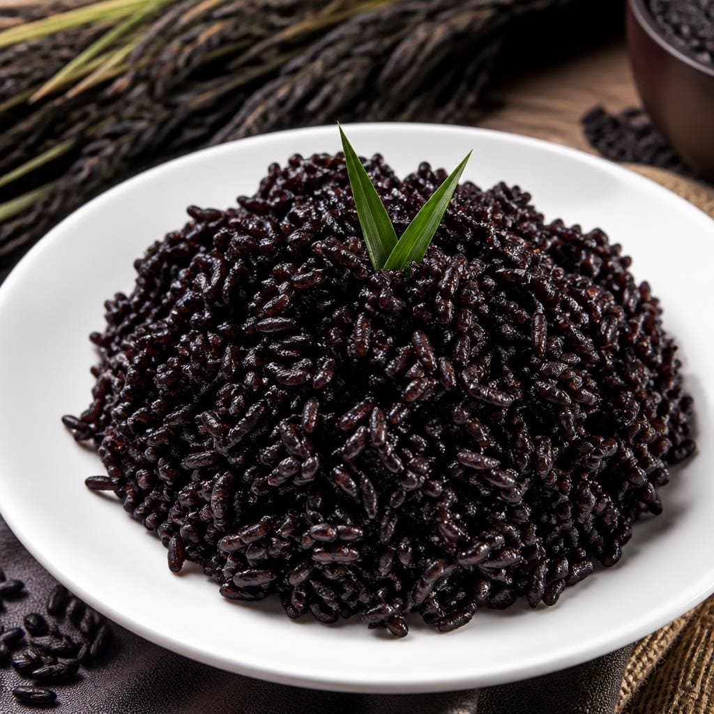 Nasi Hitam Te Sate dengan warna khas dan rasa gurih sederhana